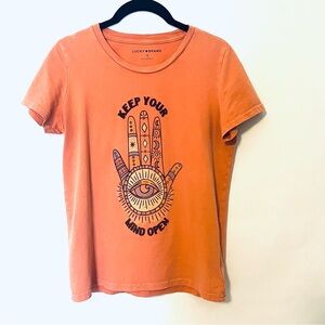 Lucky Brand Keep Your Mind Open Size Small Orangish Coral T Shirt